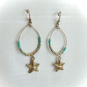 ⭐️ Gold and Turquoise Starfish Earrings 🌟